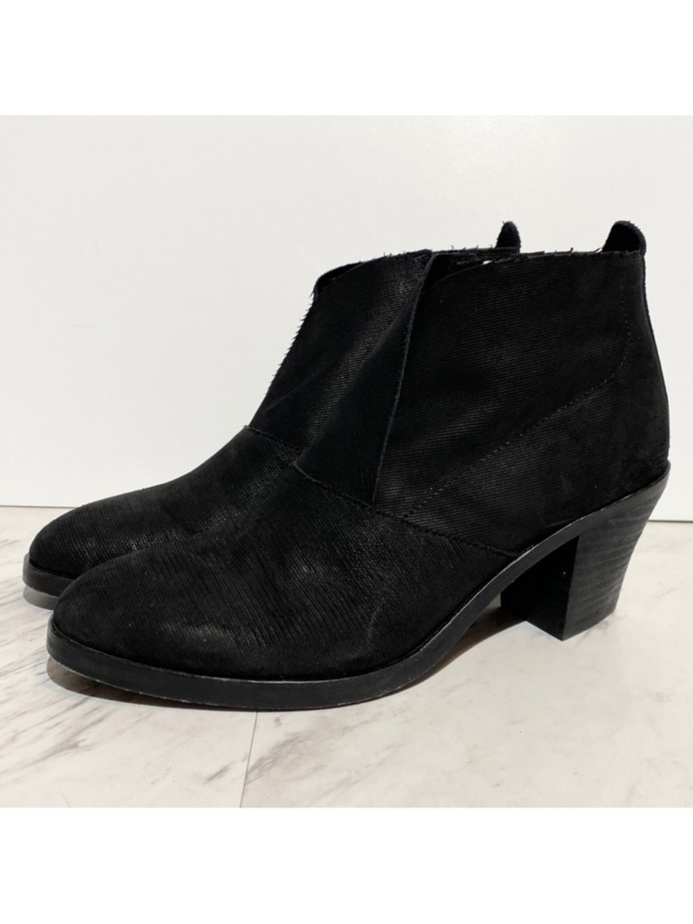 Eileen Fisher Wrap Front Black Heeled Bootie 6 1/2